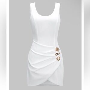 NWT Micas Metallic Button Ruched White Sleeveless Mini Dress Size XL